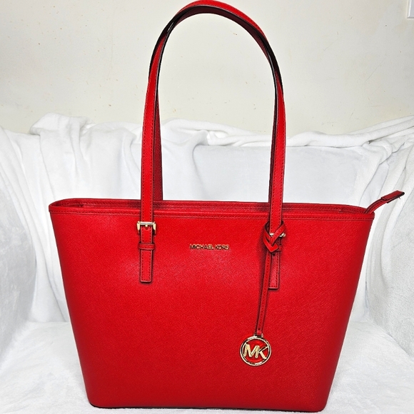 Michael Kors RED Leather Tote Bag Purse - Picture 1 of 11